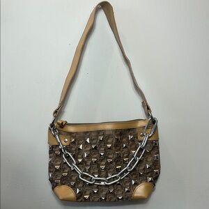 Up cycled FUBU Tan and Brown Shoulder Bag with Chain Detail